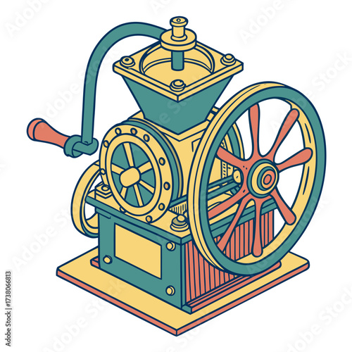 Colorful antique coffee grinder machine vector vintage