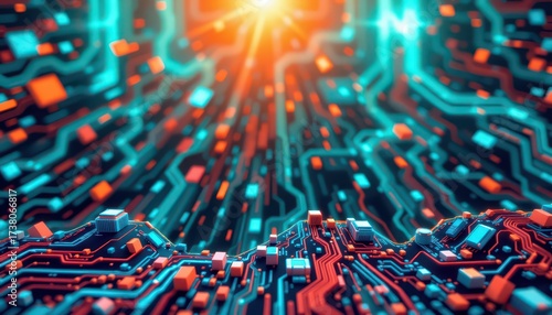 Wallpaper Mural Futuristic Neon Digital Circuit Board Torontodigital.ca