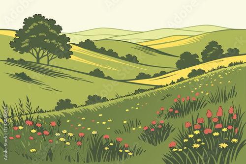 Osage Hills Meadow in Oklahoma, wildflowers blooming across rolling tallgrass prairies