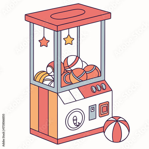 Colorful arcade claw machine with balls and stars game