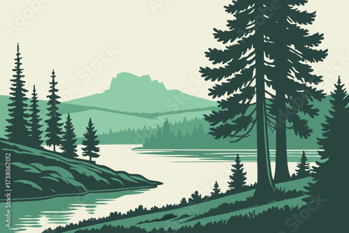 Panguitch Lake in Utah, mountain lake with pine forested shores and surrounding plateaus