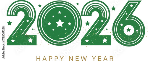Vibrant green 2026 numbers with stars and festive sparkle for New Year celebrations.