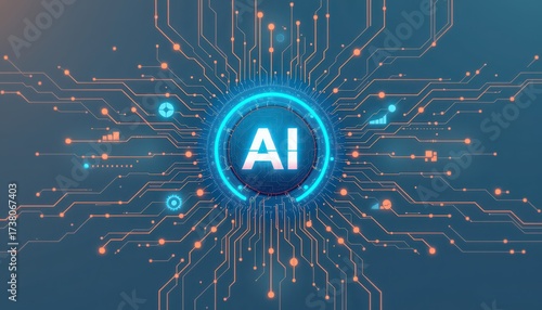 Wallpaper Mural Futuristic Digital Circuit with Emblem and Network Torontodigital.ca