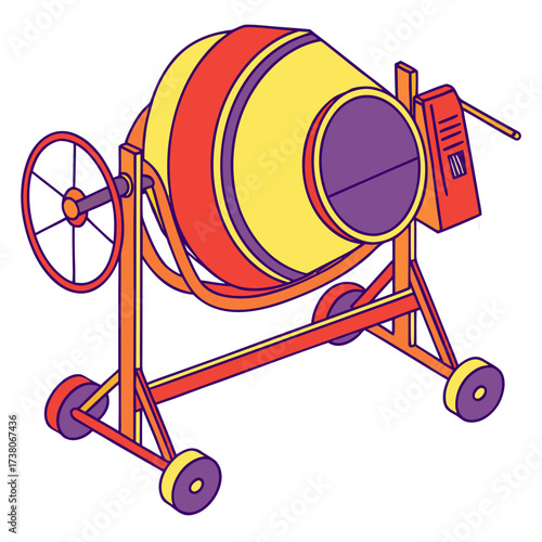 Colorful cement mixer machine vector illustration construction 1