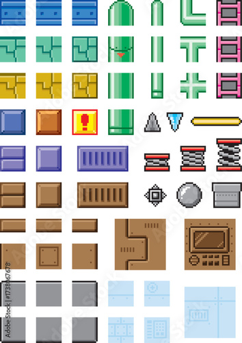 ゲーム風ドット絵　メカニック背景パーツセット