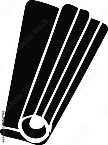 Abstract representation of five fins or blades with a curved base suggesting movement or propulsion for water sports or machinery