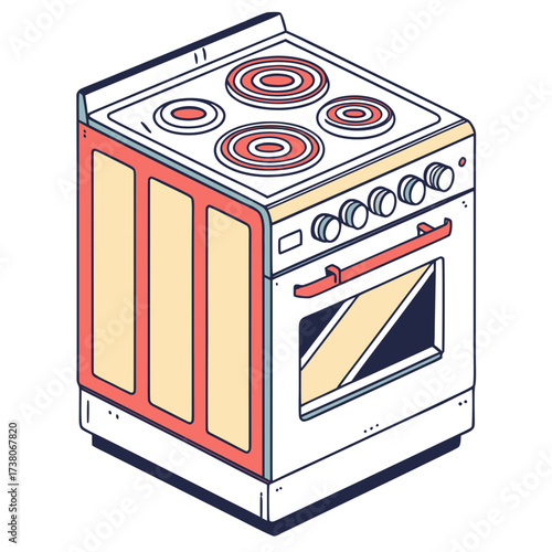 Colorful electric stove with oven and four burners