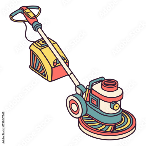 Colorful floor polisher machine vector illustration