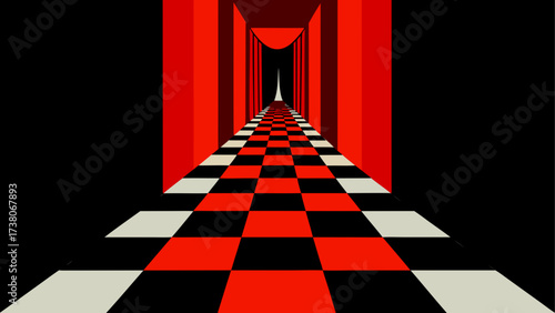 Perspective hallway with checkered floor