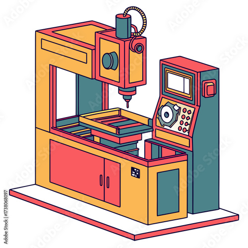 Colorful isometric C N C milling machine with control panel