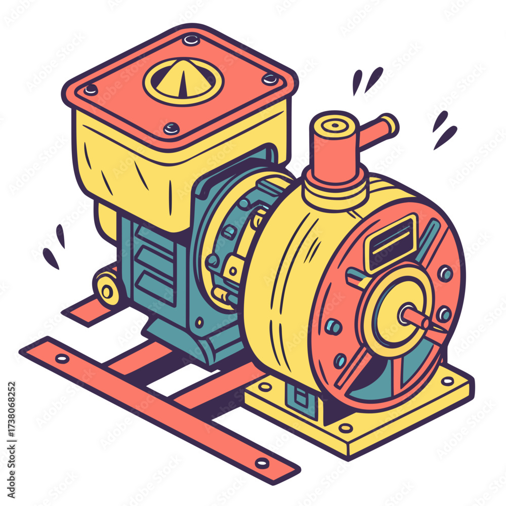 Fototapeta premium Colorful isometric engine pump machine industrial mechanical