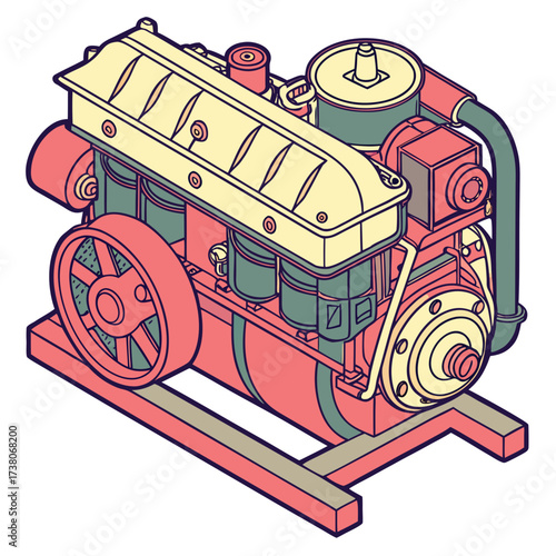 Colorful isometric engine machine vector motor industrial