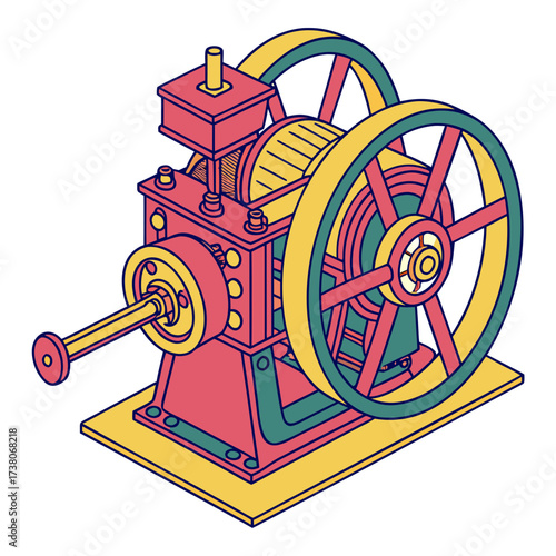 Bild auf Leinwand Colorful isometric engine machine with large wheels