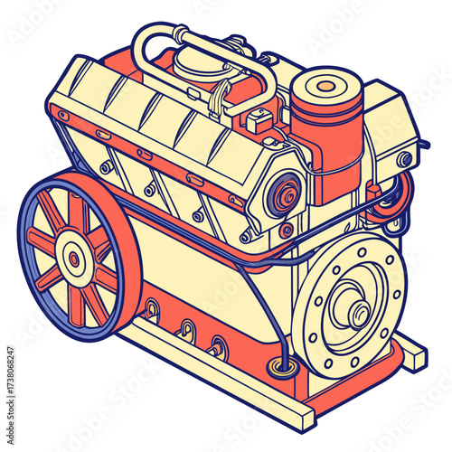 Colorful isometric engine radiator machine vector illustration