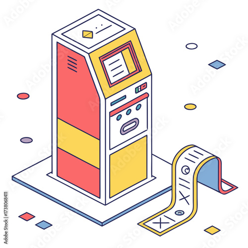 Colorful isometric ticket printing machine with receipt
