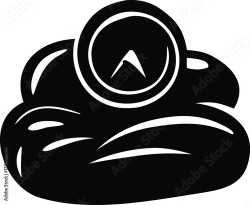 Simple black silhouette of a compass icon with a directional arrow navigational tool symbol