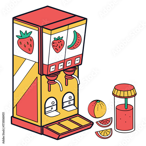 Colorful juice dispenser with fruit and drink machine