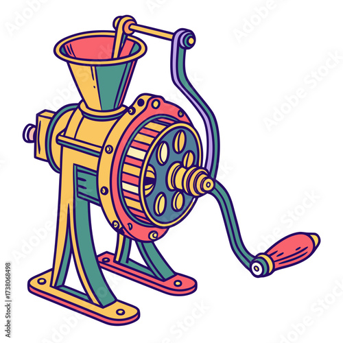 Colorful manual meat grinder machine vector manual grinder