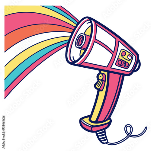 Colorful megaphone broadcasting abstract sound waves