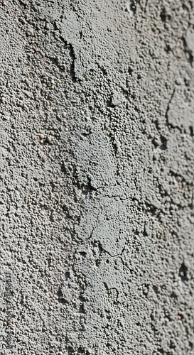 Close-up view of a textured, light gray concrete wall showing a unique pattern of bumps and cracks.