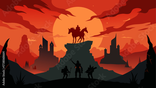 Silhouette landscape with horse and rider