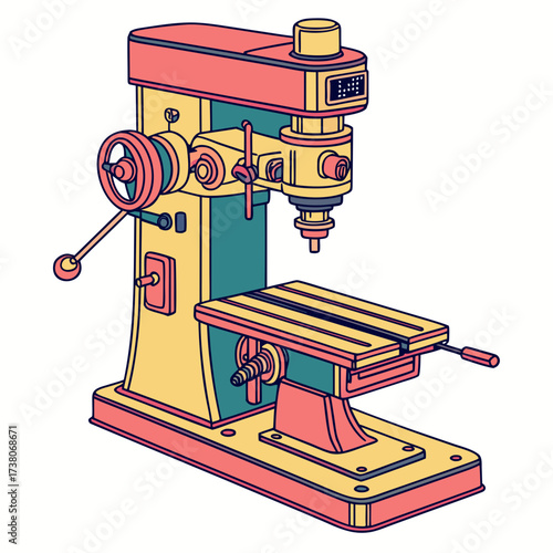 Colorful milling machine vector isolated on white industrial equipment