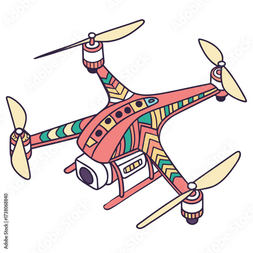 Colorful quadcopter drone with patterned body and camera