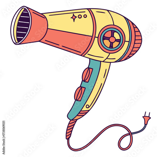Colorful retro hair dryer vector illustration hairdryer 1