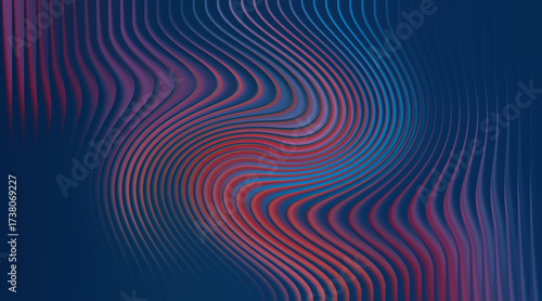 Abstract swirling lines with pink, blue, and red gradient on a dark blue background