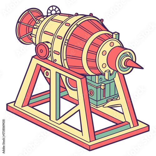 Colorful rocket engine on stand vector machine isolated