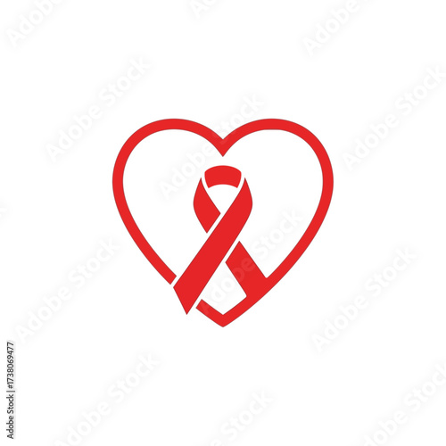 Red heart and ribbon symbol representing AIDS awareness and support.