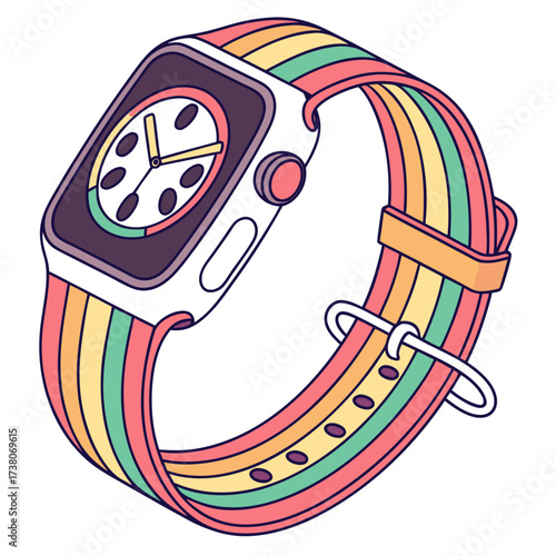 Colorful smartwatch with rainbow striped band vector