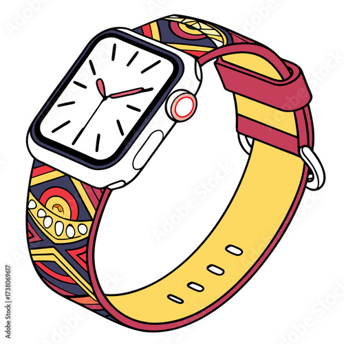 Colorful smartwatch with abstract patterned strap wearable technology