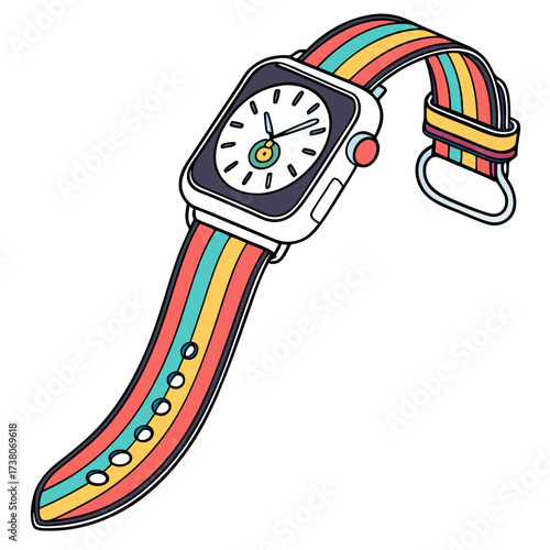 Colorful smartwatch with striped band vector illustration