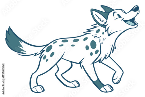 Cartoon African Wild Dog Howling, Canine with Spot Pattern, White Background