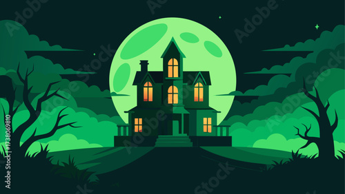 Haunted house under the moonlight night