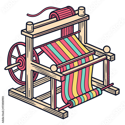 Colorful textile weaving machine with striped fabric 1