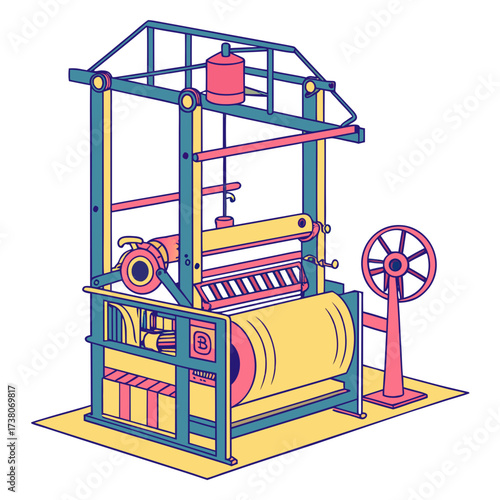 Colorful textile weaving machine vector illustration