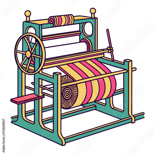 Colorful textile weaving machine with striped fabric