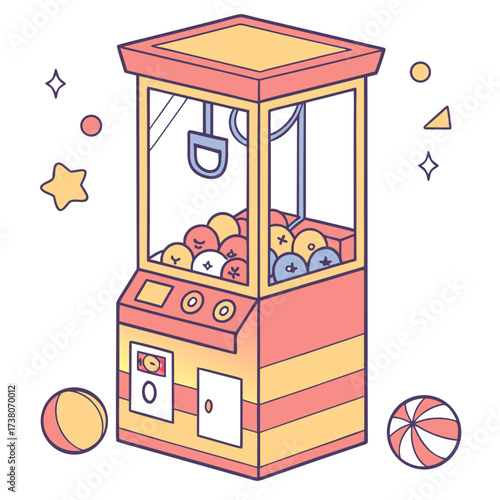 Colorful vector claw machine with prizes and balls