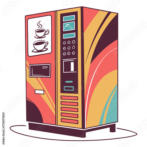 Colorful vector coffee vending machine with cups illustration