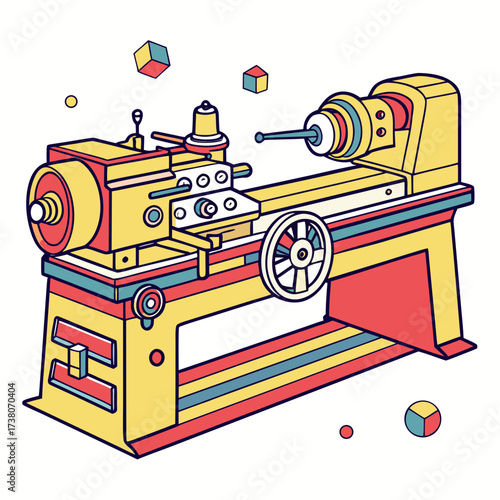 Colorful vector lathe machine with geometric shapes