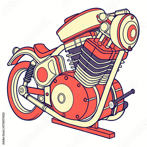 Colorful vector motorcycle engine on white background
