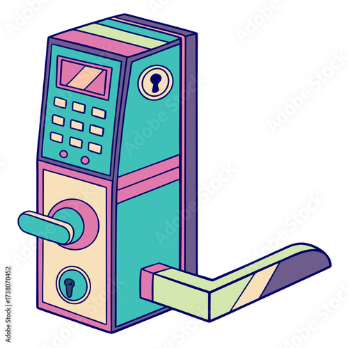 Colorful vector smart door lock with keypad and handle