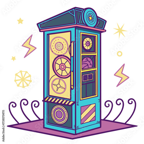 Colorful vector time machine with gears and lightning