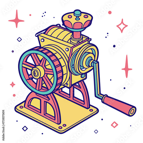 Colorful vintage meat grinder machine vector illustration