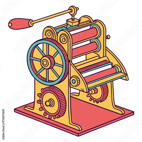 Colorful vintage printing press machine vector retro