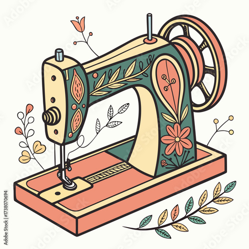 Colorful vintage sewing machine with floral accents