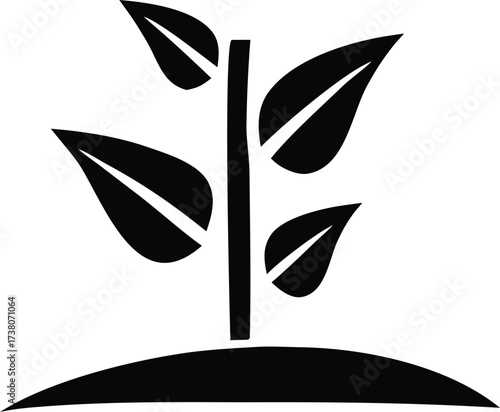 Simple silhouette icon of a growing plant with leaves emerging from the soil symbolizing nature growth and freshness