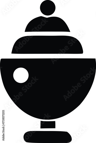 Elegant black silhouette of a vintage tea urn or coffee pot with a round lid and handle icon graphic element